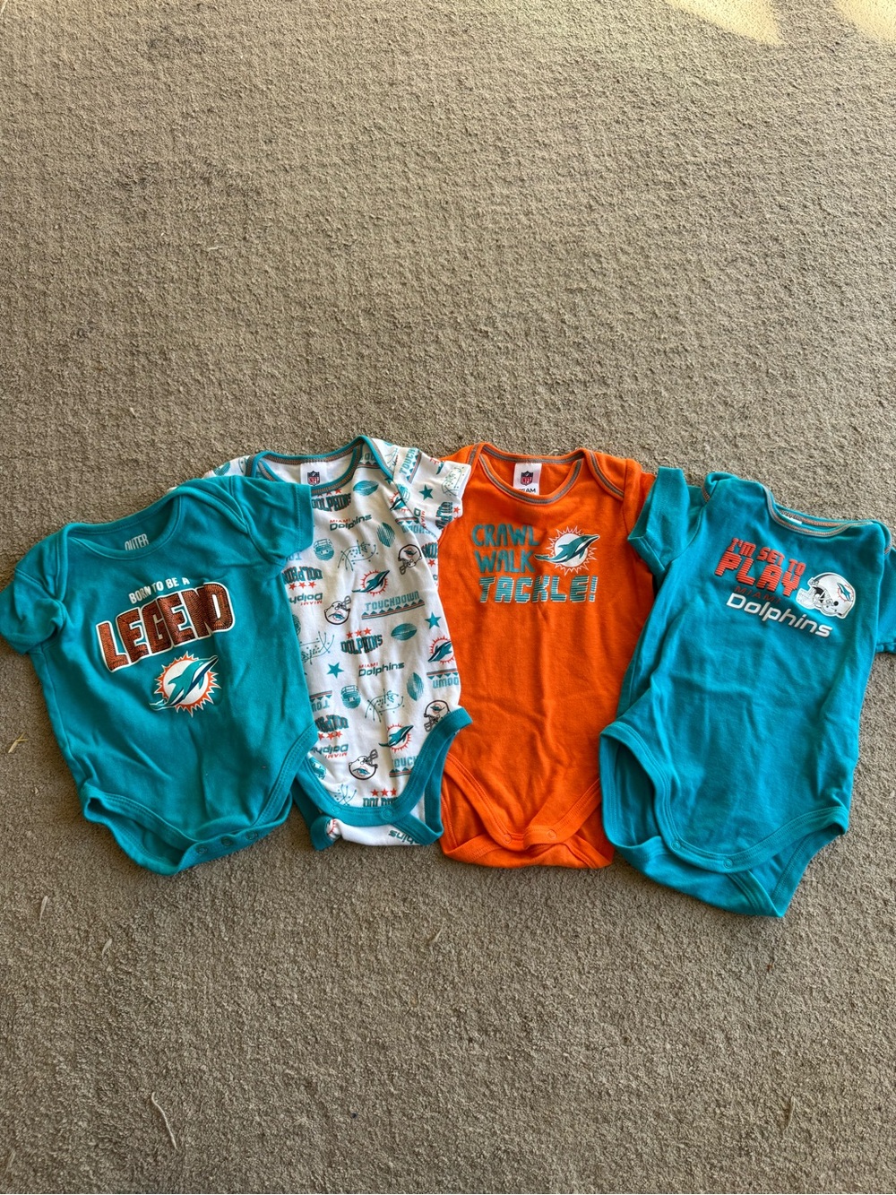 NFL Miami Dolphins Teal, Orange, White Baby One-Piece Bodysuits - 4-Pack